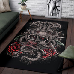 Skull Rose Serpent Area Rug