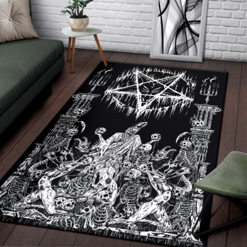 Skull Demon Satanic Pentagram Drip Doom Priest Area Rug