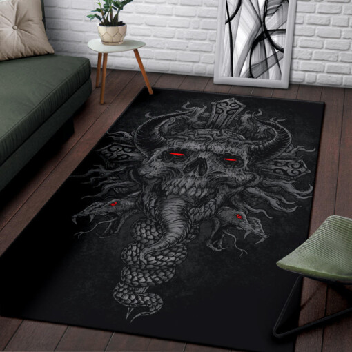 Skull Crowned Demon With Demon Serpents Grey Red Eye Version Area Rug