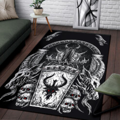 Skull Gothic Demon Shrine Area Rug Black And White Red Eye Version