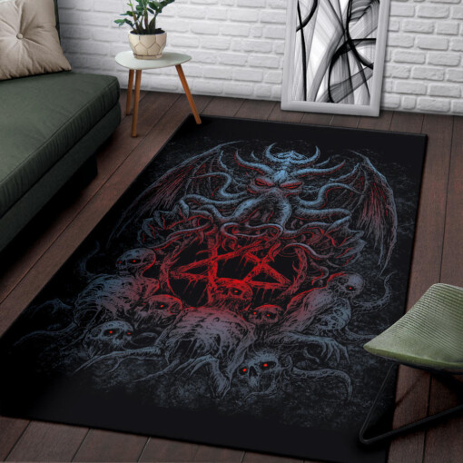 Skull Skeleton Demon Octopus Satanic Pentagram Area Rug Color Red Pentagram Version