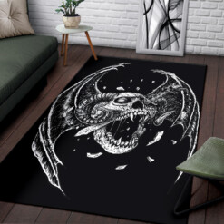 Skull Exploding Demon Dagger Area Rug Long Wing Rug Version