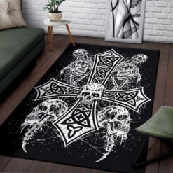 Skull Skeleton Inverted Cross Area Rug Version #1