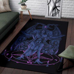 Skull Baphomet Serpent Satanic Pentagram Demon Inception Throne Area Rug Sexy Blue Pink