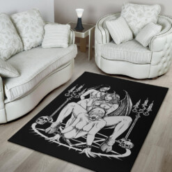 Skull Satanic Pentagram Candle Satanic Cross Erotic Possession Area Rug Black And White