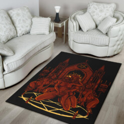 Skull Satanic Pentagram Demon Lucifer's Chapel Of Flesh Area Rug Hellfire Red