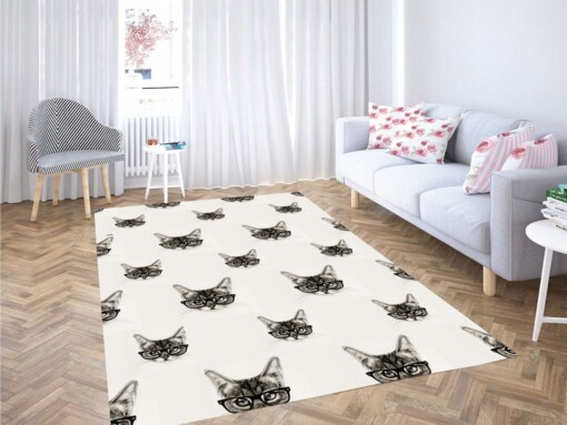 Glasses Cat Pattern Living Room Modern Carpet Rug