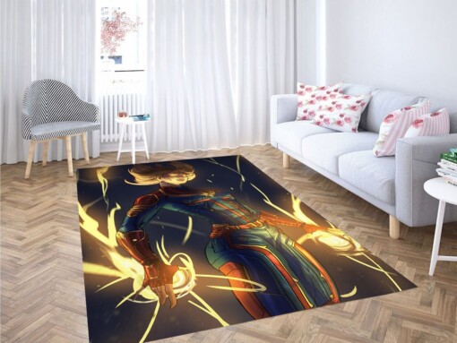 Glowing Captain Marvel Living Room Modern Carpet Rug
