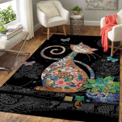 Happy Flowered Cat Area Rug