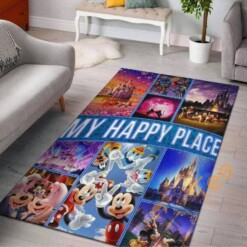 Happy Place Mickey Minnie Mouse Disney Character Daisy Duck Living Room Gift For Lover Rug