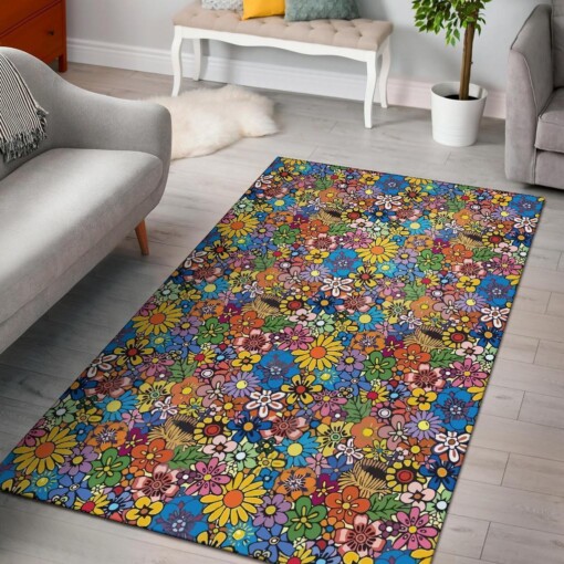 Hippie Flower Floral Area Rug