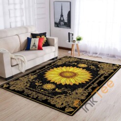 Hippie Sunflower And Golden Royal Pattern Soft Living Room Bedroom Carpet Highlight For Home Beautiful Rug