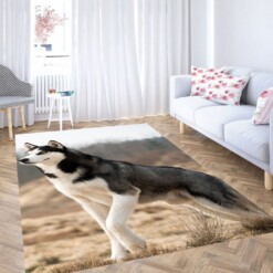 Husky Dog Black White Carpet Rug