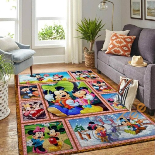 Mickey And Minnie Mouse In The Snow For Living Room Bedroom Disney Lover Home Decor Rug
