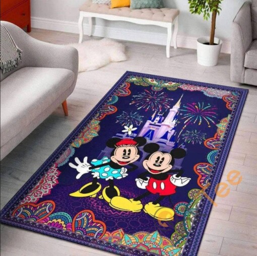 Mickey Mouse And Minnie New Year Eve Theme For Living Room Bedroom Disney Lover Home Decor Rug