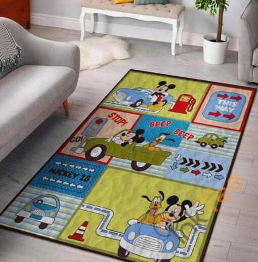 Mickey Mouse And Pluto  Goofy Driving Down The Street Gift For Disney Lovers Rug