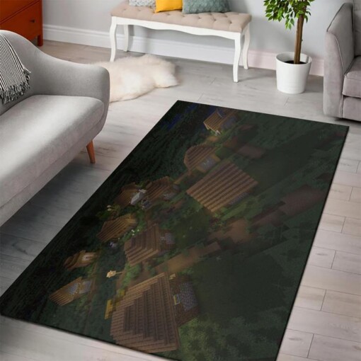 Minecraft Village At Night Rug  Custom Size And Printing