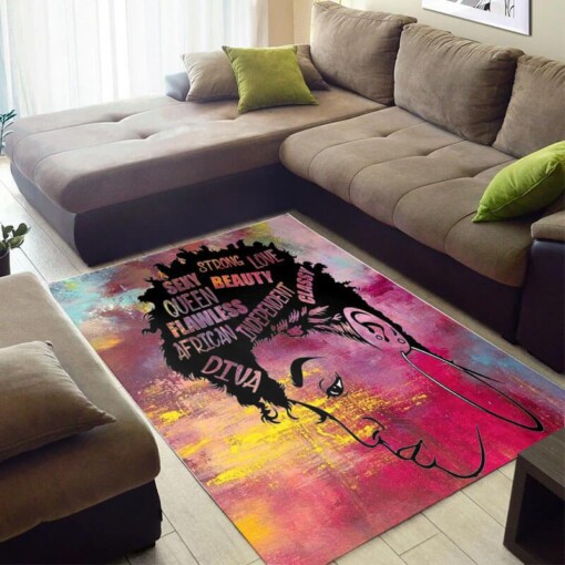 Modern African American Fancy Natural Hair Afro Girl Colorful Art Themed Carpet Living Room Rug