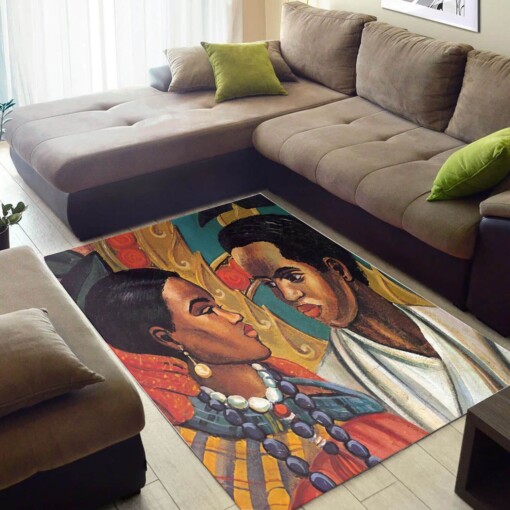 Modern African Style Beautiful Natural Hair Woman Inspired Home Rug