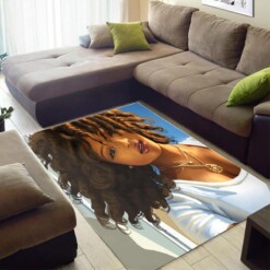 Modern African Style Fancy American Black Art Melanin Girl Large Themed Home Rug