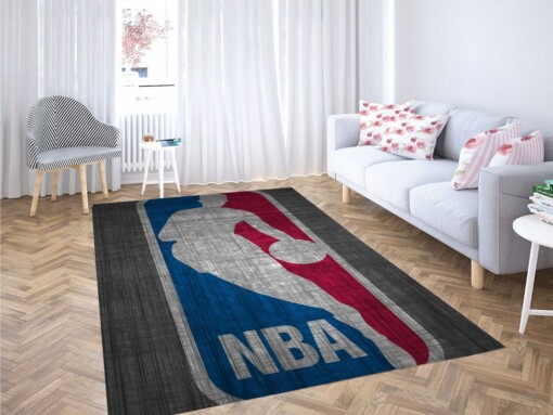 Nba Logo Textured Living Room Modern Carpet Rug