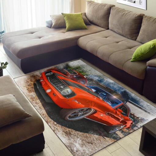 Orange Chevy Camaro Muscle Car Art Area Rug