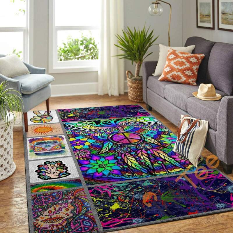 Peace Sign In Dreamcatcher Colourful Hippie Pattern Soft Livingroom Carpet Highlight For Home Giftforher Rug