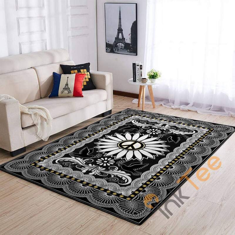 Peace Sign In The Sunflower Blackwhite Hippie Soft Livingroom Carpet Highlight For Home Madala Lover Gift Rug