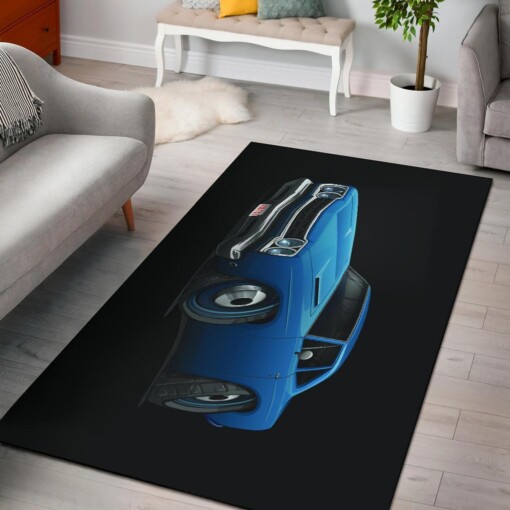 Plymouth Roadrunner Blue Car Art Area Rug
