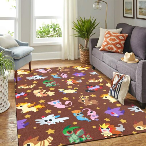 Pokemon Chibi Pattern Cute Brown Carpet Floor Area Rug