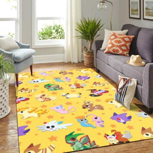 Pokemon Chibi Pattern Cute Yellow Carpet Floor Area Rug