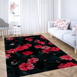 Red Flowe Living Room Modern Carpet Rug