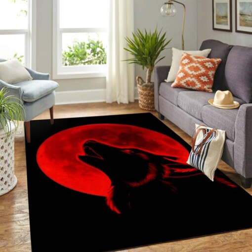 Red Moon Wolf Carpet Rug