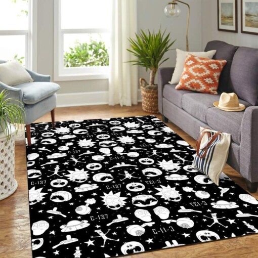 Rick And Morty Black And White Head Carpet Floor Area Rug