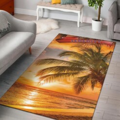 Serenity Sunset Palm Tree Beach Area Rug