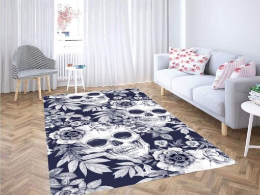 Sugar Skulls And Flowers Carpet Rug