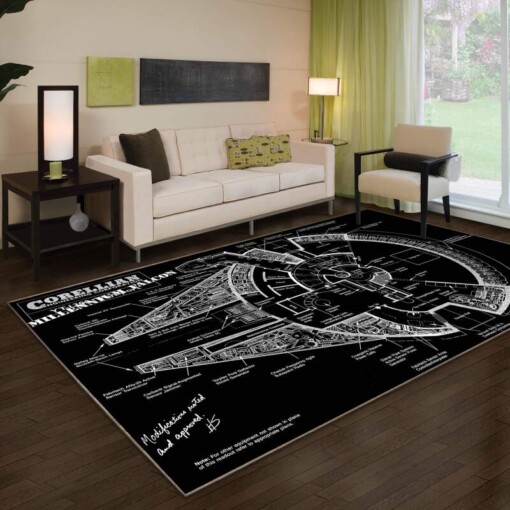 Sw Millennium Falcon Blueprint High Resolution Area Rug