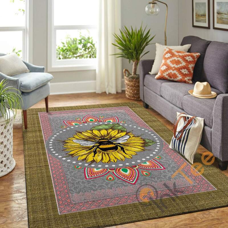 The Sunflower A Bee In Mandala Pattern Hippie Soft Livingroom Bedroom Carpet Highlight For Home Rug