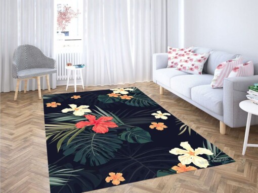 Tropical Flower Wallpaper Living Room Modern Carpet Rug