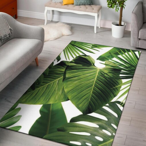 Tropical Palm Leaves Area Rug