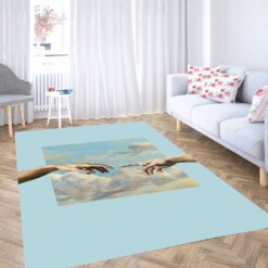 Two Hands Touching Painting Carpet Rug