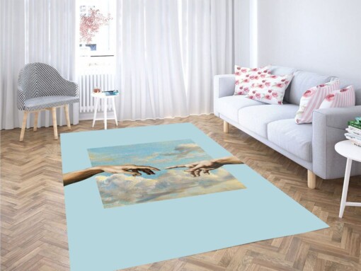 Two Hands Touching Painting Living Room Modern Carpet Rug