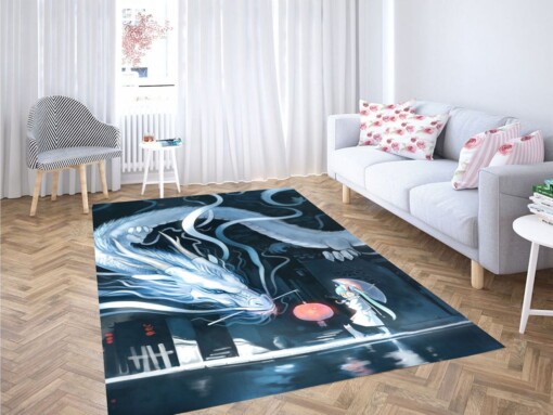 White Dragon Mythology Living Room Modern Carpet Rug
