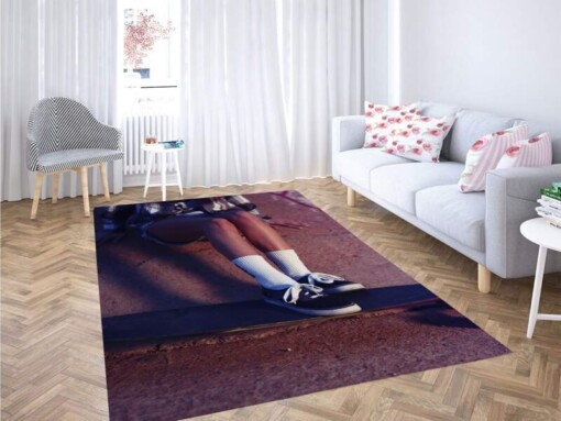 Woman Skateboarding Carpet Rug