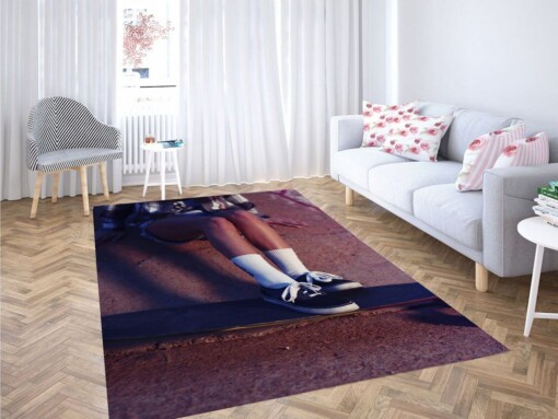 Woman Skateboarding Living Room Modern Carpet Rug