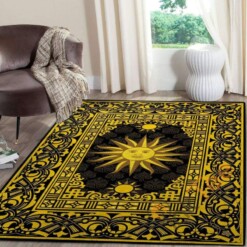 Wonderful Sun In Blackgolden Royal Background Hippie Soft Living Room Bedroom Carpet Highlight For Home Beautiful Rug