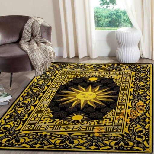 Wonderful Sun In Blackgolden Royal Background Hippie Soft Living Room Bedroom Carpet Highlight For Home Beautiful Rug