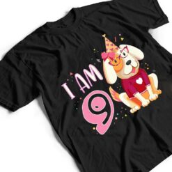 9th birthday girl dog puppies children I am 9 T Shirt - Dream Art Europa