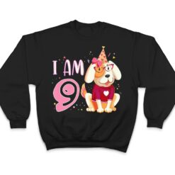 9th birthday girl dog puppies children I am 9 T Shirt - Dream Art Europa