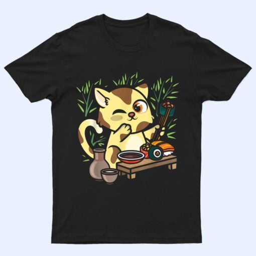 Animal Sushi Cat Lover Japanese Kawaii Cat Eating Food Art T Shirt